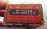 VINTAGE PETERS ~ 32 SHORT RIM FIRE ~ LUBRICATED
"IMPROVED SEMI-SMOKELESS" #3202 NEARLY FULL BOX !
- 9 of 9