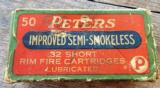 VINTAGE PETERS ~ 32 SHORT RIM FIRE ~ LUBRICATED
"IMPROVED SEMI-SMOKELESS" #3202 NEARLY FULL BOX !
- 1 of 9