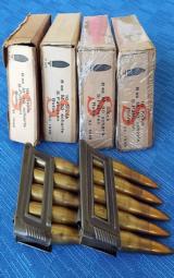 (4) BOXES NAZI AMMO WITH CLIPS~ 8mm M.30 sharfe S-Patronen Rottw.1938 (8x56R cal.) CLIPS & AMMO all NAZI MARKED - 1 of 8