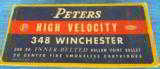 VINTAGE FULL BOX PETERS HIGH VELOCITY 348 WINCHESTER CENTERFIRE
AMMO 200 GR. HOLLOW POINT BULLET EXCELLENT COND!
- 1 of 9