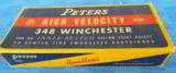 VINTAGE FULL BOX PETERS HIGH VELOCITY 348 WINCHESTER CENTERFIRE
AMMO 200 GR. HOLLOW POINT BULLET EXCELLENT COND!
- 2 of 9