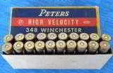 VINTAGE FULL BOX PETERS HIGH VELOCITY 348 WINCHESTER CENTERFIRE
AMMO 200 GR. HOLLOW POINT BULLET EXCELLENT COND!
- 7 of 9