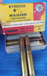 VINTAGE KYNOCH 9mm MAUSERCARTRIDGES. TWO (2) FULL EXCELLENT BOXES !! 245 GRAIN SOFT NOSE BULLETS - 1 of 9