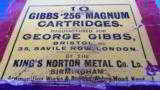 VINTAGE BOX GIBBS .256 MAGNUM CARTRIDGES with 9 ORIIGINAL CARTRIDGES.
- 3 of 8