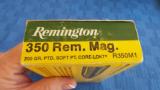 OBSOLETE ~
FULL BOX of REMINGTON 350 REM MAG 200 GR. HIGH VELOCITY
CORE-LOKT
PT.SOFT POINT (R350M1) - 1 of 9