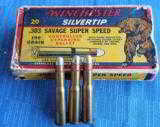 VINTAGE WINCHESTER .303 SAVAGE SUPER SPEED SILVERTIP AMMO ~ GRIZZLY BEAR BOX 190 GRAIN
- 2 of 9