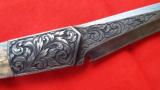 VINTAGE ~ BEN SHOSTLE ENGRAVED ~ (MASTER ENGRAVER)CUSTOM TANTODAMASCUS FIXED BLADE / OOSIK HANDLE8.5" SIGNED - 8 of 13