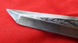 VINTAGE ~ BEN SHOSTLE ENGRAVED ~ (MASTER ENGRAVER)CUSTOM TANTODAMASCUS FIXED BLADE / OOSIK HANDLE8.5" SIGNED - 11 of 13
