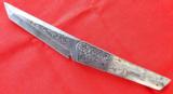 VINTAGE ~ BEN SHOSTLE ENGRAVED ~ (MASTER ENGRAVER)CUSTOM TANTODAMASCUS FIXED BLADE / OOSIK HANDLE8.5" SIGNED - 1 of 13