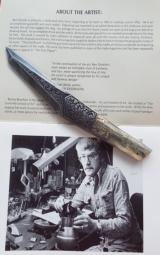 VINTAGE ~ BEN SHOSTLE ENGRAVED ~ (MASTER ENGRAVER)CUSTOM TANTODAMASCUS FIXED BLADE / OOSIK HANDLE8.5" SIGNED - 6 of 13