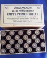 VINTAGE WINCHESTERFULL BOX OF 32-20 EMPTY PRIMED SHELLS (50 SHELLS) EXCELLENT CONDITION!! - 1 of 8