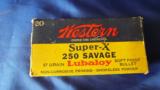 VINTAGE FULL BOX WESTERN SUPER-X AMMO * 250 SAVAGE * LUBALOY 87GR. SOFTPOINT SUPER CLEAN!! - 1 of 7