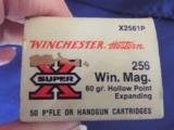 VINTAGE FULL BOX WINCHESTER- WESTERN SUPER-X AMMO * 256 WIN. MAG.* 60 GR. HOLLOW POINT SUPER CLEAN!!
- 6 of 9