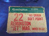 VINTAGE FULL BOX 22 REMINGTON "JET"
MAG. AMMO 40GR. SOFT POINT REMINGTON HI-SPEED (0122) SUPER CLEAN!! - 5 of 8