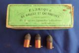 **VINTAGE** FRENCH 12 MM PINFIRE CARTRIDGES – FULL BOX (25) 12MM LEFAUCHEUX PINFIRE REVOLVER CARTRIDGES made by FABRIQUE. - 1 of 7