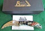Santa Fe Stoneworks ~ Spyderco "HARPY" 1 of 1 HAND CARVED DINOSAUR Fossil with Jet-Pearl NIB CARVED 2 SIDED 3 DIMENSIONAL ~ STUNNING! - 2 of 13