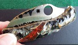 Santa Fe Stoneworks ~ Spyderco "HARPY" 1 of 1 HAND CARVED DINOSAUR Fossil with Jet-Pearl NIB CARVED 2 SIDED 3 DIMENSIONAL ~ STUNNING! - 1 of 13