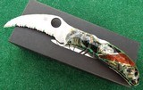 Santa Fe Stoneworks ~ Spyderco "HARPY" 1 of 1 HAND CARVED DINOSAUR Fossil with Jet-Pearl NIB CARVED 2 SIDED 3 DIMENSIONAL ~ STUNNING! - 6 of 13