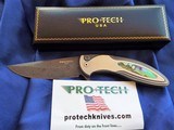 Protech Custom CAMBRIA Damascus Flipper Knife SS w/ Abalone Inlay & Button lock 3.5" - 7 of 12