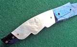 VALLOTTON
CUSTOM
AUTO KNIFE~ DAMASCUS / MOTHER OF PEARL "ANGEL WING" NEW IN POUCH! **DEALER** - 5 of 12