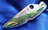 CUSTOM Santa Fe Stoneworks ~ Spyderco "POLICE MODEL" CHOLLA CACTUS in GLOW IN THE DARK EPOXY / AZURITE & BRASS WEB NIB STUNNING!! - 6 of 8