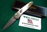 Protech Custom NEWPORT~ BRONZED ORANGE PEEL TITANIUM ~ BLACK LIP PEARL & DAMASCUS Automatic Knife - 1 of 10