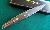 Protech Custom NEWPORT~ BRONZED ORANGE PEEL TITANIUM ~ BLACK LIP PEARL & DAMASCUS Automatic Knife - 3 of 10