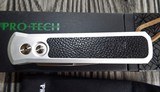 PRO-TECH GODSON Auto Folding Knife SILVER with Black vintage Swiss Leather Inlay Deep Pocket Clip
New Variation (06/2020) NIB - 2 of 8