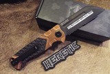 HERETIC / BUTCHER Collaboration COPPER & CARBON FIBER Auto Knife DLC Black SERRATED Blade NIB - 4 of 10