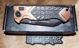 HERETIC / BUTCHER Collaboration COPPER & CARBON FIBER Auto Knife DLC Black Plain Blade
NIB - 4 of 11