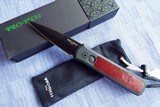 PRO-TECH GODSON Auto Folding Knife BLACK with BURGUNDY RED vintage Swiss Leather Inlay Deep Pocket Clip New Variation (06/2020) NIB - 4 of 7