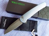 PRO-TECH "MALIBU" 3-D Machined TITANIUM Custom ~ Chad Nichols DAMASCUSPearl Button LockFlipper Knife NIB - 1 of 10