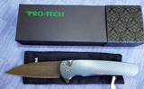 PRO-TECH "MALIBU" 3-D Machined TITANIUM Custom ~ Chad Nichols DAMASCUSPearl Button LockFlipper Knife NIB - 2 of 10