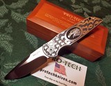 PRO-TECH TR-3 Ultimate Custom Bruce Shaw ENGRAVED 416 steel ~ Hand Ground Mirror Polished ~ Black Pearl Button
NIB - 2 of 13