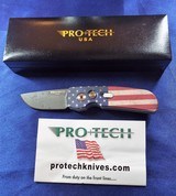 PRO-TECH LIMITED 2240-DAM VINTAGE FLAG CALMIGO CALI-LEGAL AUTO KNIFE, DAMASCUS BLADE (#17 of only 30) - 1 of 8