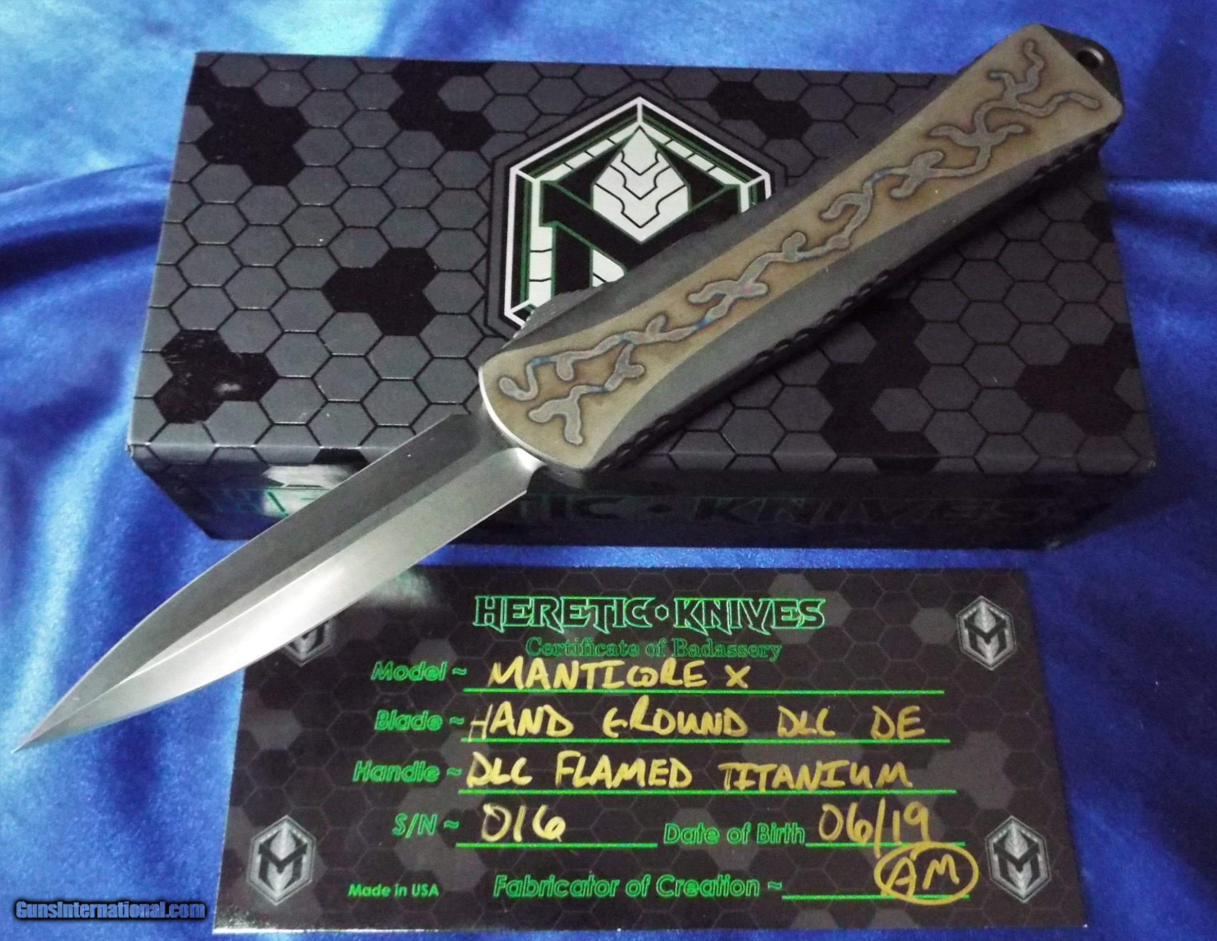 Heretic Knives Custom Manticore X OTF Flamed Titanium DLC Hand Ground