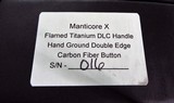 Heretic Knives Custom Manticore X OTF Flamed Titanium DLC
Hand Ground Dagger (2019 Blade Show) Serial #016 NIB - 9 of 10