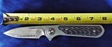 ZULUDamascus Flipper Knife by LIONG MAHDAMASTEEL Blade& CARBON FIBER inlayed Titanium Handles New In Pouch! - 11 of 11