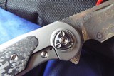ZULUDamascus Flipper Knife by LIONG MAHDAMASTEEL Blade& CARBON FIBER inlayed Titanium Handles New In Pouch! - 7 of 11