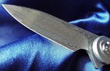 ZULUDamascus Flipper Knife by LIONG MAHDAMASTEEL Blade& CARBON FIBER inlayed Titanium Handles New In Pouch! - 5 of 11