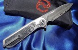 ZULUDamascus Flipper Knife by LIONG MAHDAMASTEEL Blade& CARBON FIBER inlayed Titanium Handles New In Pouch! - 2 of 11