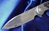ZULUDamascus Flipper Knife by LIONG MAHDAMASTEEL Blade& CARBON FIBER inlayed Titanium Handles New In Pouch! - 3 of 11