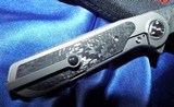 ZULUDamascus Flipper Knife by LIONG MAHDAMASTEEL Blade& CARBON FIBER inlayed Titanium Handles New In Pouch! - 6 of 11