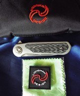 ZULUDamascus Flipper Knife by LIONG MAHDAMASTEEL Blade& CARBON FIBER inlayed Titanium Handles New In Pouch! - 4 of 11