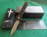 MARFIONE CUSTOM (Microtech) COMBAT TROODON DOUBLE EDGE NICHOLS DAMASCUS ANODIZED HEFTED ALLOY WITH BRASS RINGED HARDWARE 02/2018 - 2 of 11