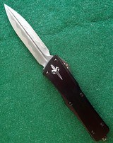 MARFIONE CUSTOM (Microtech) COMBAT TROODON DOUBLE EDGE NICHOLS DAMASCUS ANODIZED HEFTED ALLOY WITH BRASS RINGED HARDWARE 02/2018 - 8 of 11