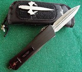 MARFIONE CUSTOM (Microtech) COMBAT TROODON DOUBLE EDGE NICHOLS DAMASCUS ANODIZED HEFTED ALLOY WITH BRASS RINGED HARDWARE 02/2018 - 3 of 11