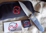 Liong Mah Designs Hawk Flipper Knife 3.25" M390 Satin Blade, Titanium Handles with Marble Carbon Fiber Inlays ~ New in Pouch