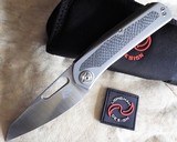 Liong Mah Designs KUF V2 Kitchen Utility Front Flipper Knife 3.375" M390 Satin Blade, Contoured Titanium Handles with Carbon Fiber Inlays