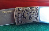 PRO-TECH BR-1 ART DECO ULTIMATE CUSTOM KNIFE ~
SHAW Engraved Titanium ~ NICHOLS Damascus ~ Mother of Pearl STUNNING!! - 7 of 9
